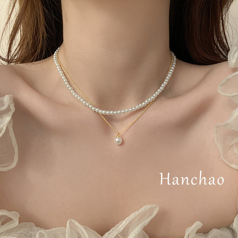 Double Layer Wearing Pearl Necklace Female