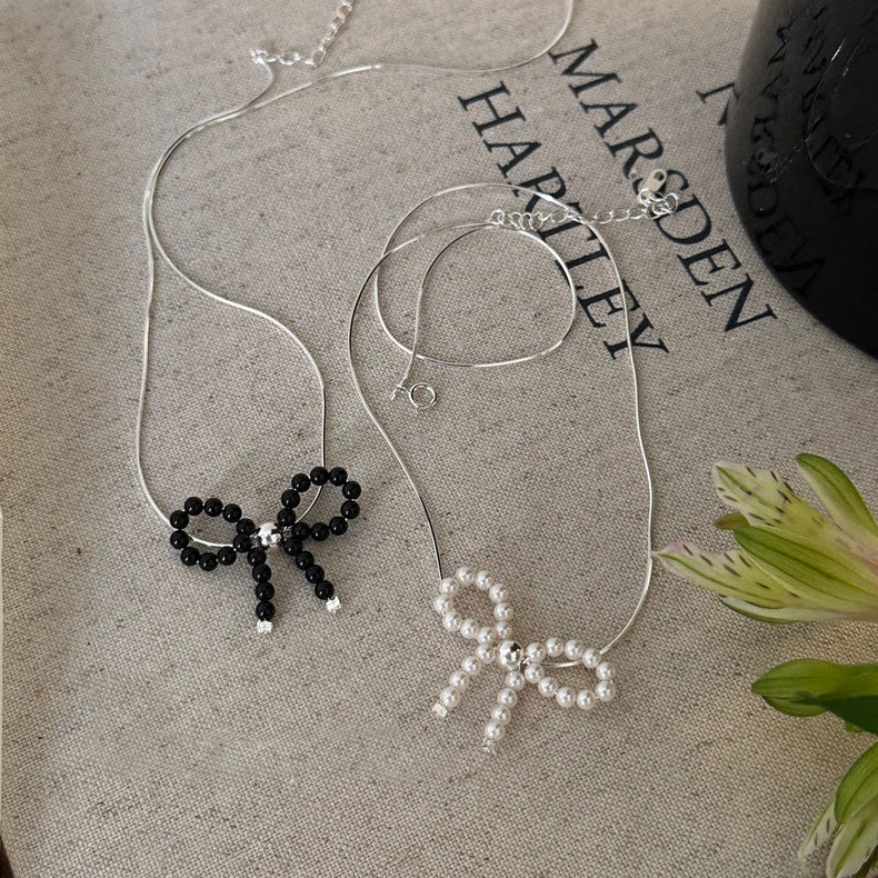 Imitation Pearl Bow Necklace Butterfly Knot Jewelry