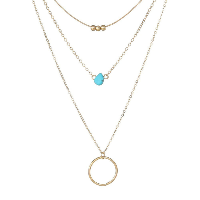 Gold Long Bohemian Pendant Necklace Turquoise Layered Necklace