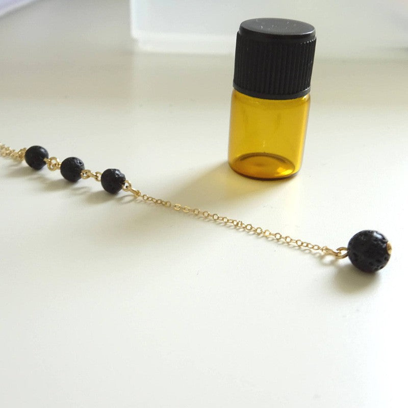 Nature Bead Lava Stone Long Pendant Necklace
