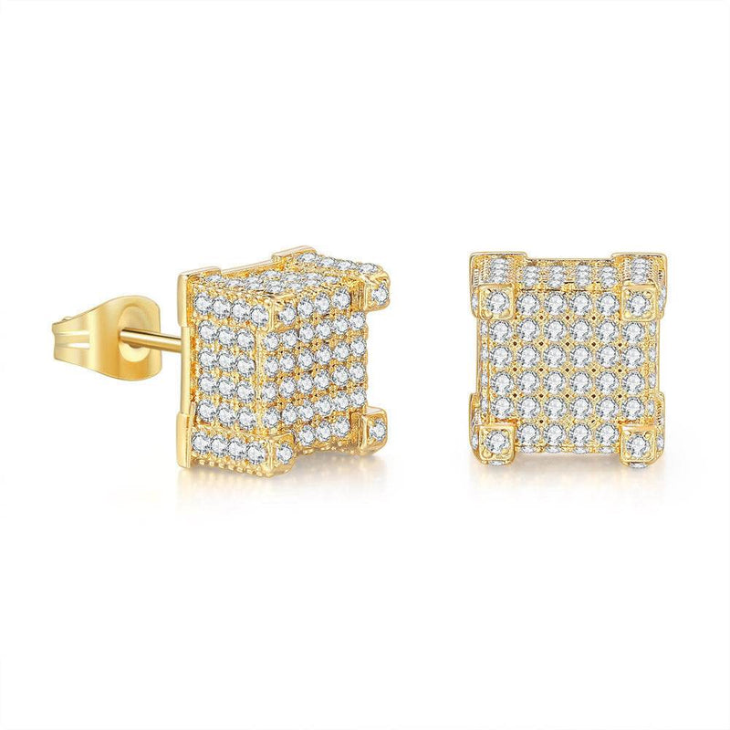 Iced Out CZ 18k Dazzling Stud Earrings, S925 Silver Post, 4 Style Options, Hip Hop Hypoallergenic 4A Cubic Zirconia Bling Studs for Men and Women