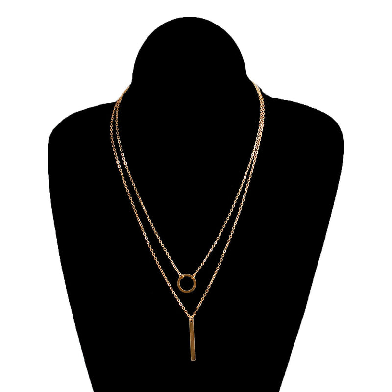 Bar Pendant Two Layers Chain Necklace