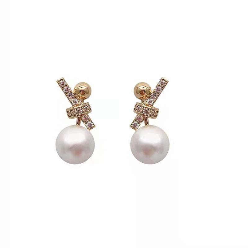 Elegant Rhinestone Bowknot Pearl Stud Earrings