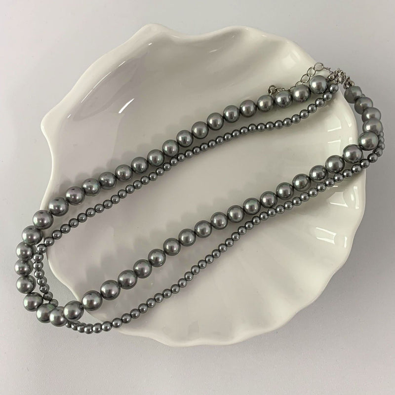 Grey Glass Layer Pearl Beaded Necklaces