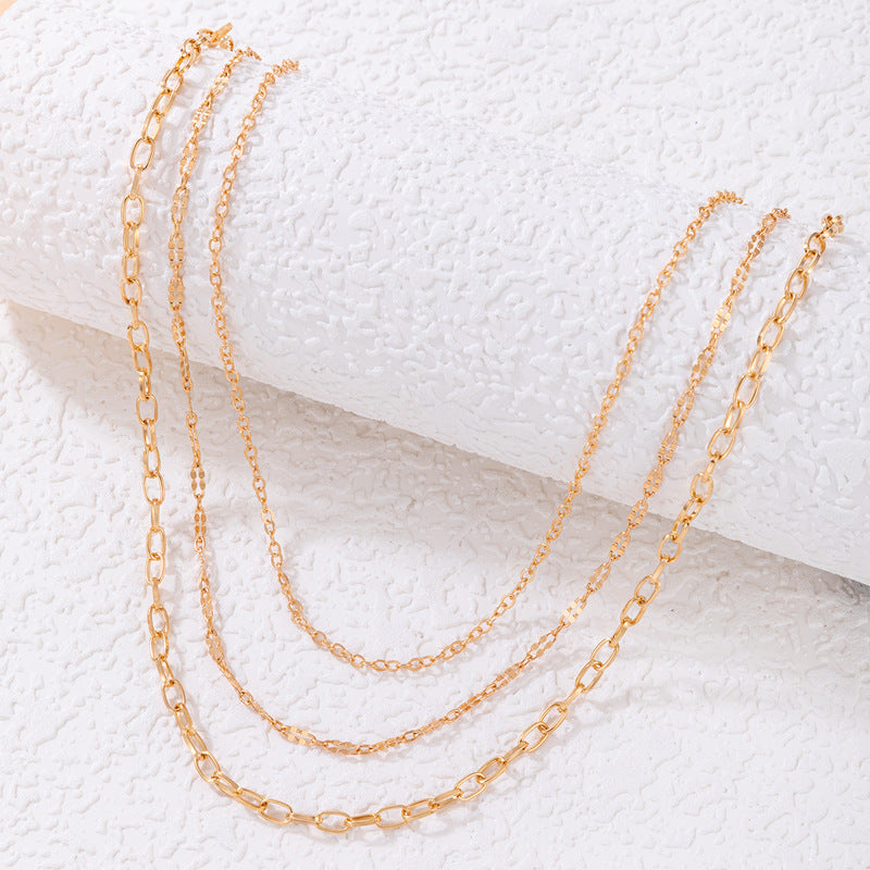 Simple Three Layer Snake Bone Chain Necklace