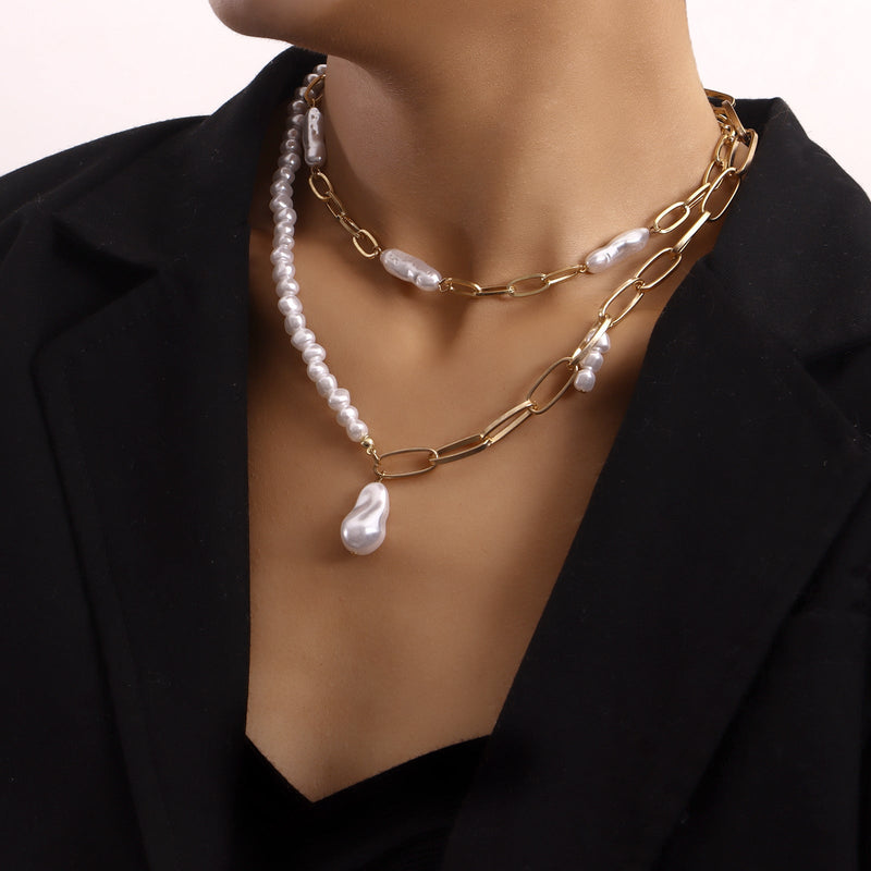 Irregular Imitation Pearl Two Layered Necklaces