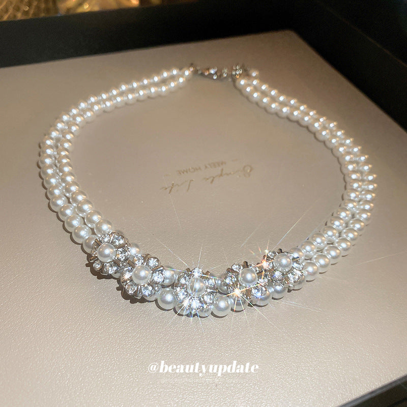 Baroque Pearl Stone Flower Double Layer Necklace