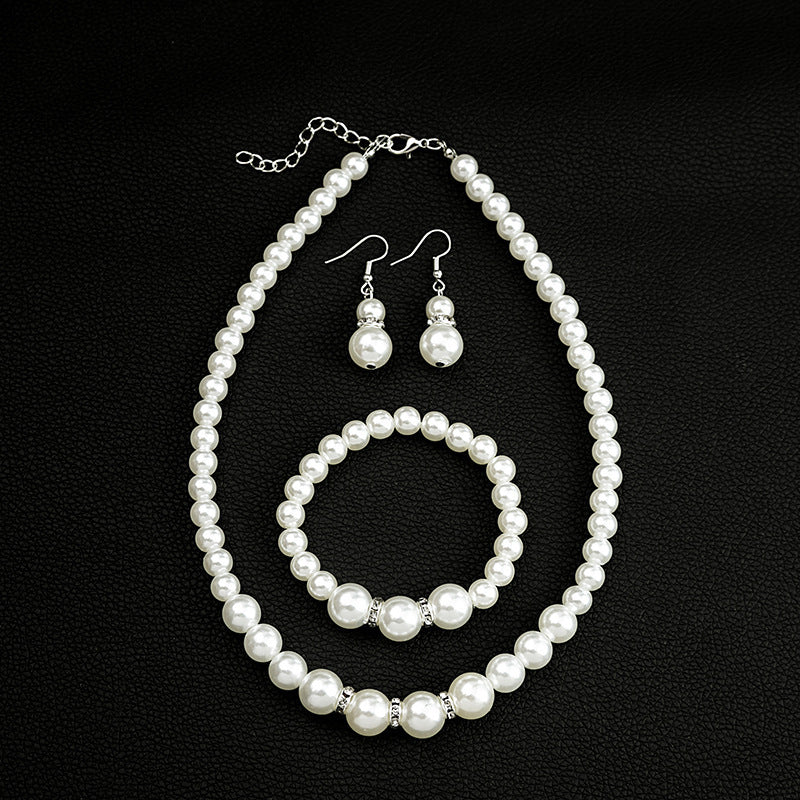 Classic Wedding Bride Jewelry Pearl Necklace Earrings Bracelet Jewelry Sets