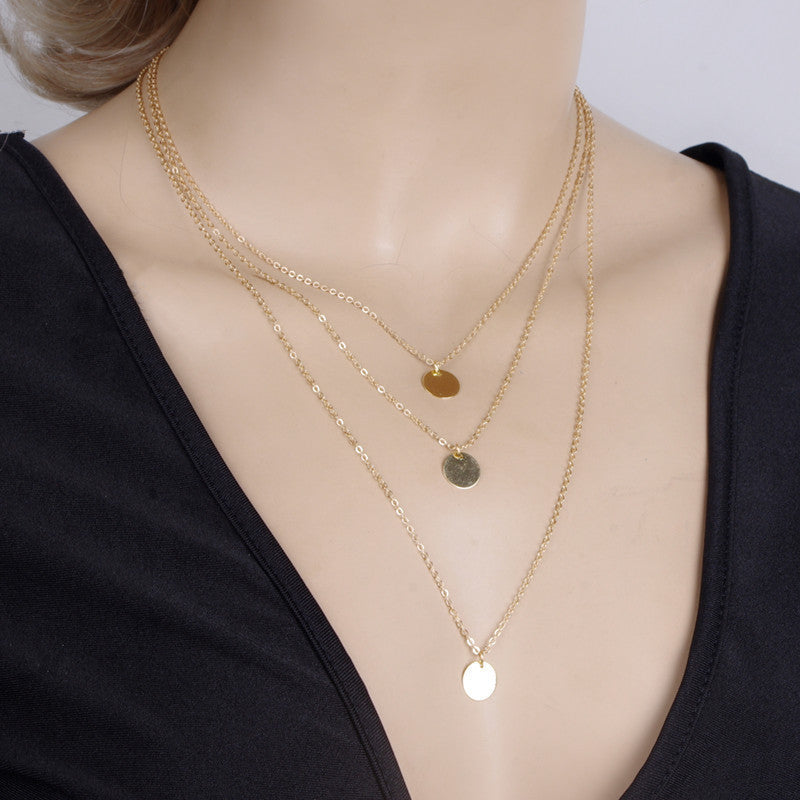 Layered Chain Round Pendant Necklace