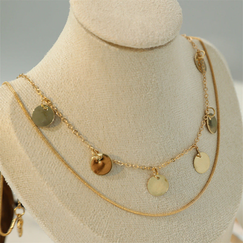 Layered Chain Multi Coin Pendant Necklace
