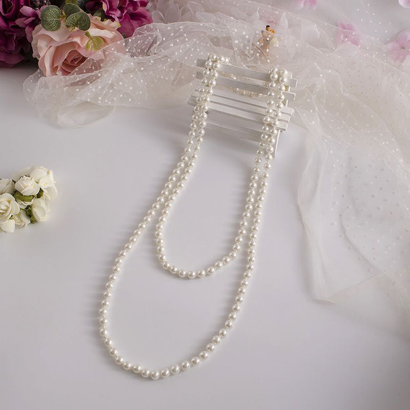 Glass Pearls Necklace Retro Pearls Long Necklace Chain for Party