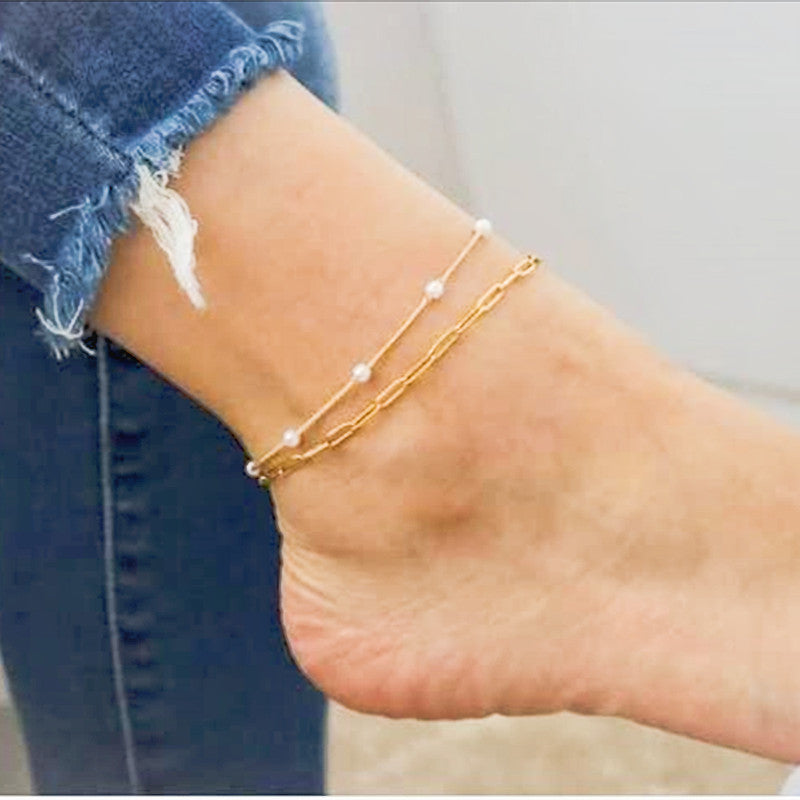 Pearl Chain Double-layer Anklet Jewelry