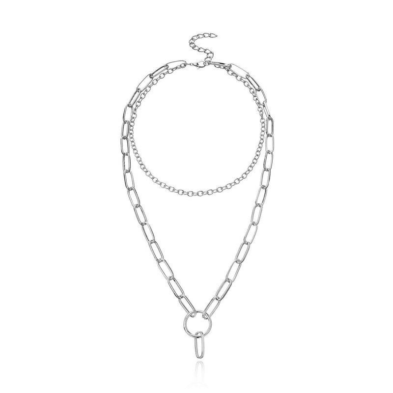 Double Layer Cuban Link Chain Necklace Chunky With Ring Pendant