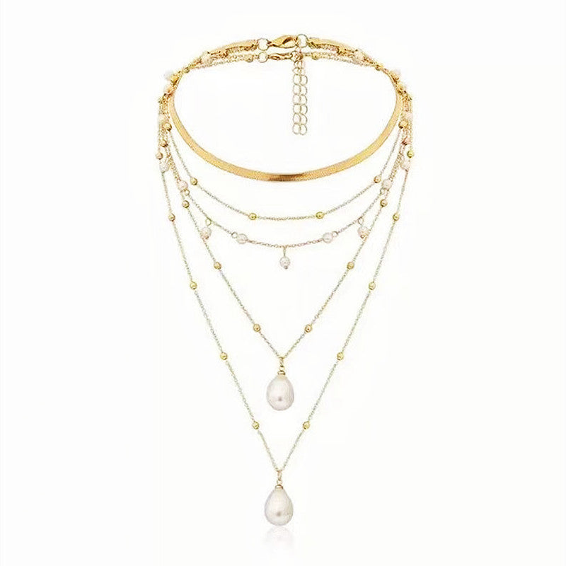 Women Multi-Layer Bead Pearl Choker Necklace
