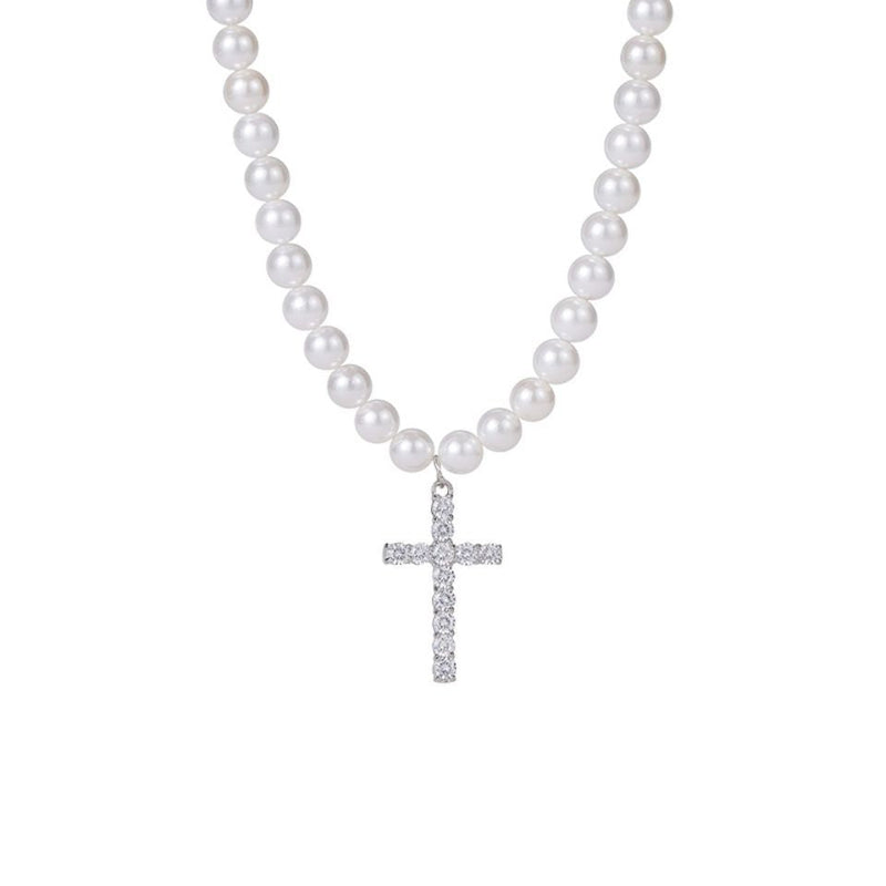 Cross Pendant Pearl Beaded Necklace