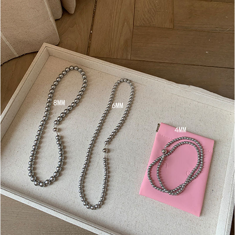 Beaded Strand Pearl Choker Necklace Gray Pearl