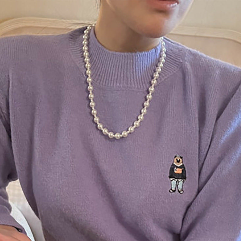 White Glass Pearl Necklace Women