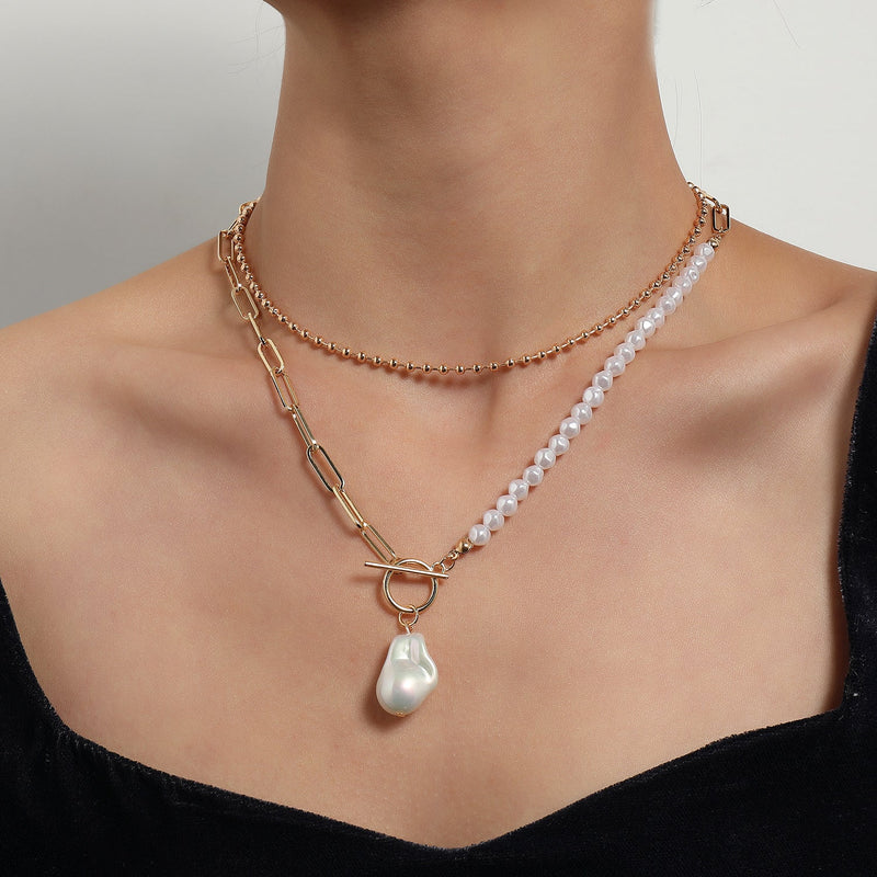 Pearl Round Bead Chain Overlay Necklace