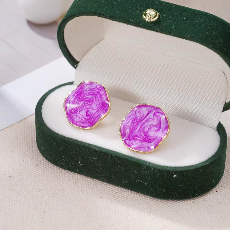 Enamel Geometric Round Stud Earrings