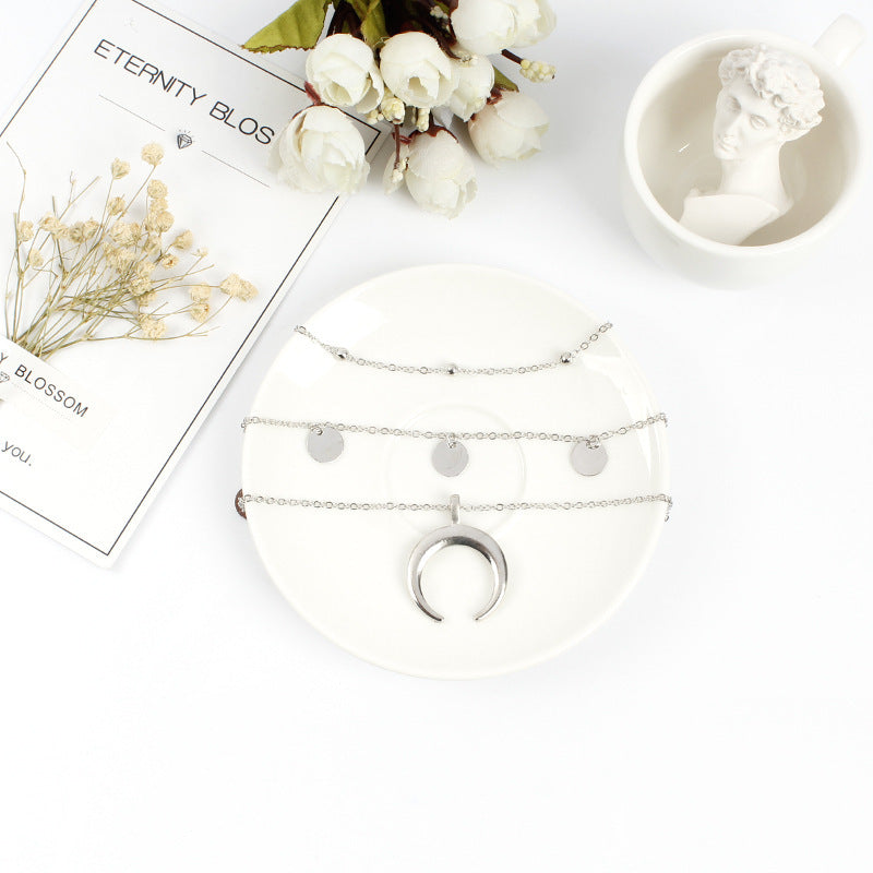 Boho Moon Multi layer Chain Necklace