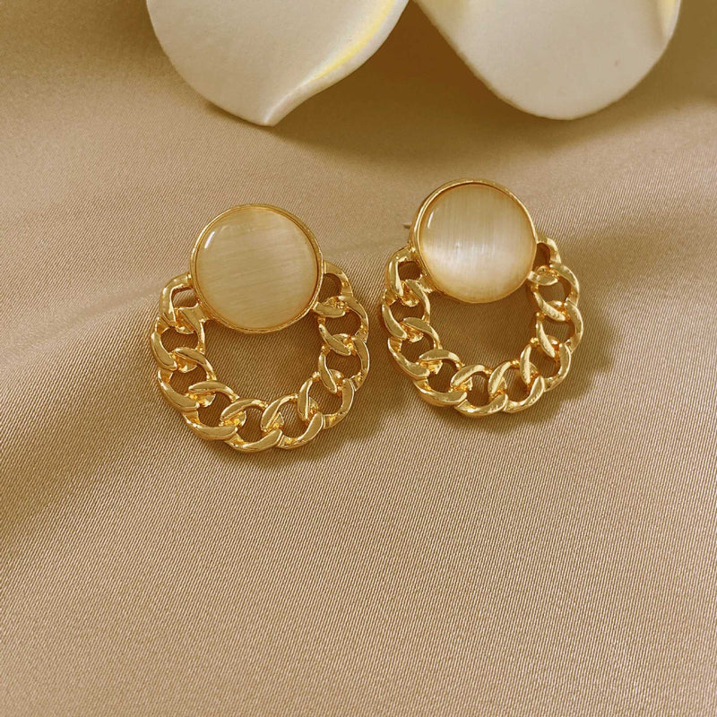 Opal Round Geometric Earrings