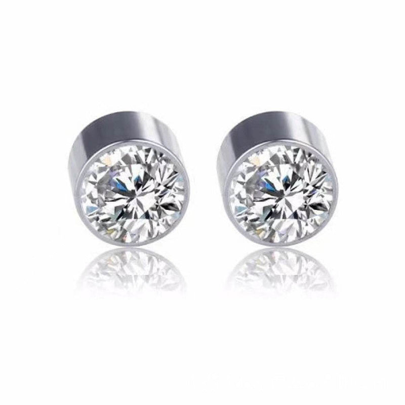 Multicolor Stainless Steel Magnetic Round Stud Earrings for Men Women, 6mm Round CZ Inlaid Magnetic Earrings Non-Piercing Clip On Stud Earring