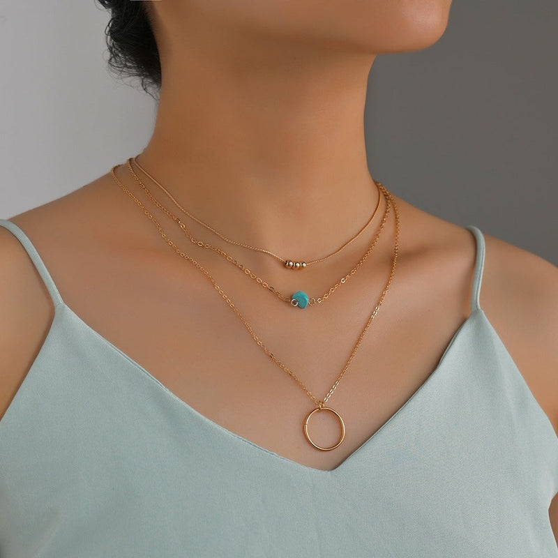 Gold Long Bohemian Pendant Necklace Turquoise Layered Necklace