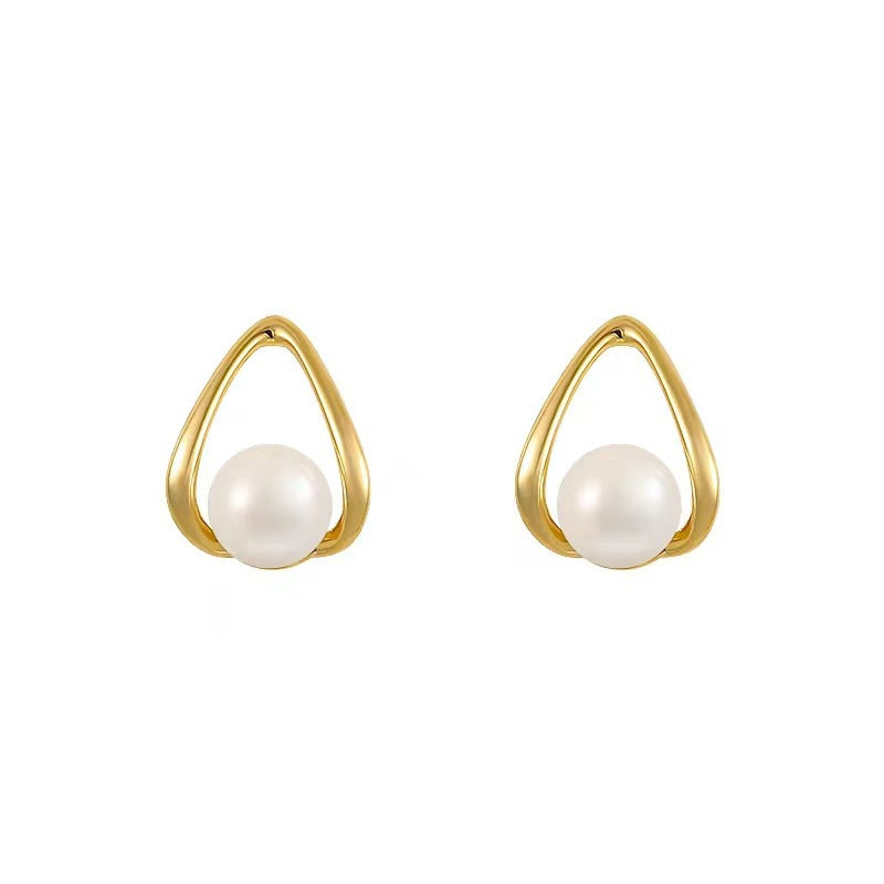 Triangle Waterdrop Pearl Stud Earrings