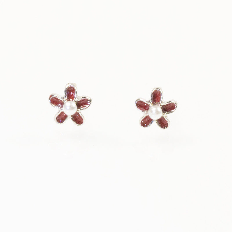 Womens Stud Earrings Pink Flower