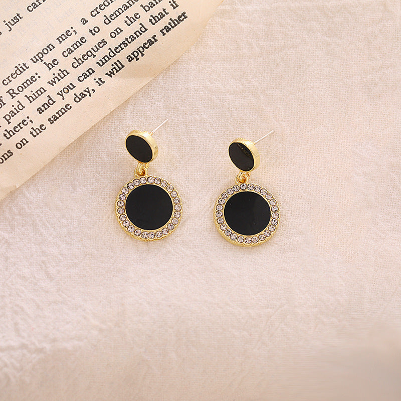 Black Round Rhinestone Earrings