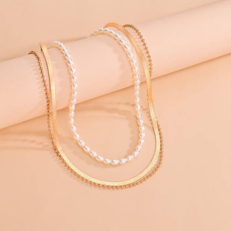 Multilayers Snake Chain Pearl Necklace
