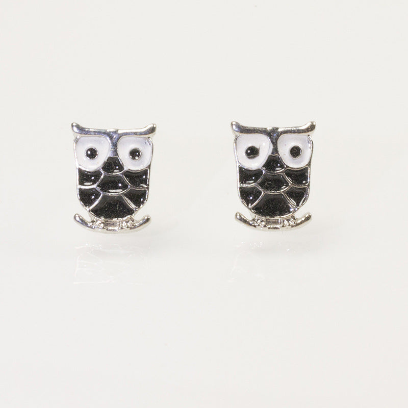 Enamel Owl Stud Earring