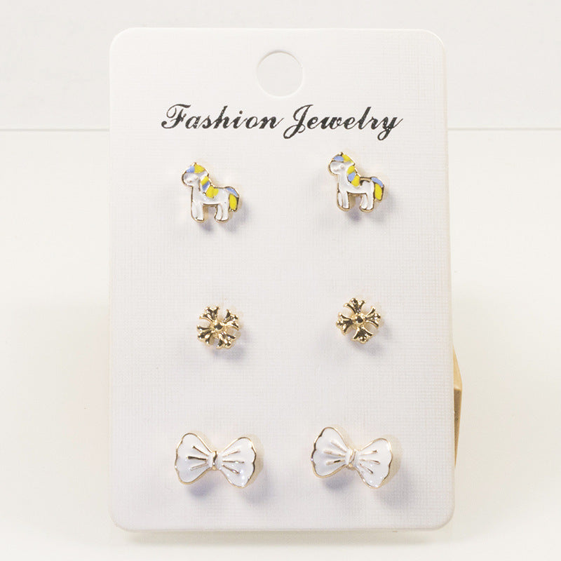 Bow pony earring set