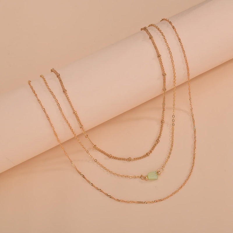 Multi Layer Gemstone Chain Necklace for Women