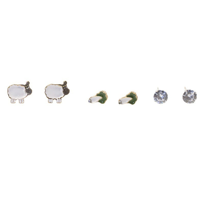 Sheep cabbage stud earrings set