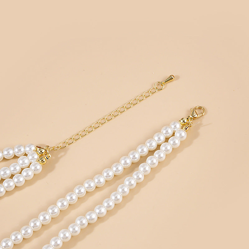 Long Pearls Necklace Layer Beads Heart Pendant Vintage Jewelry