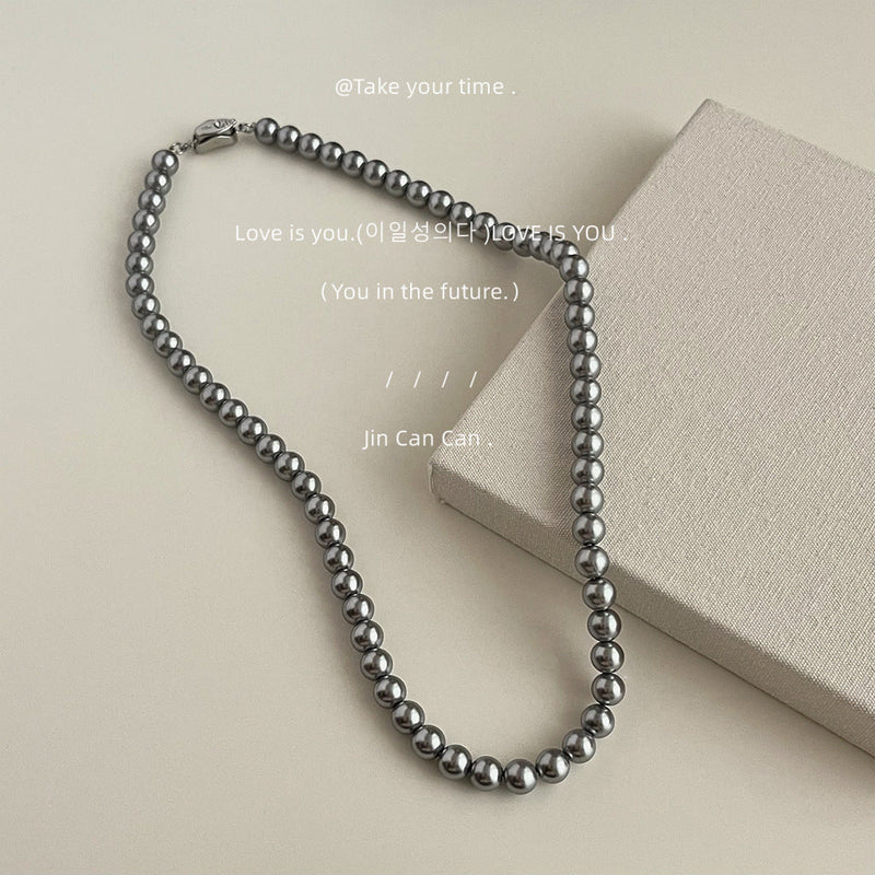 Gray Pearl Necklace Wedding Pearl Necklace for Brides