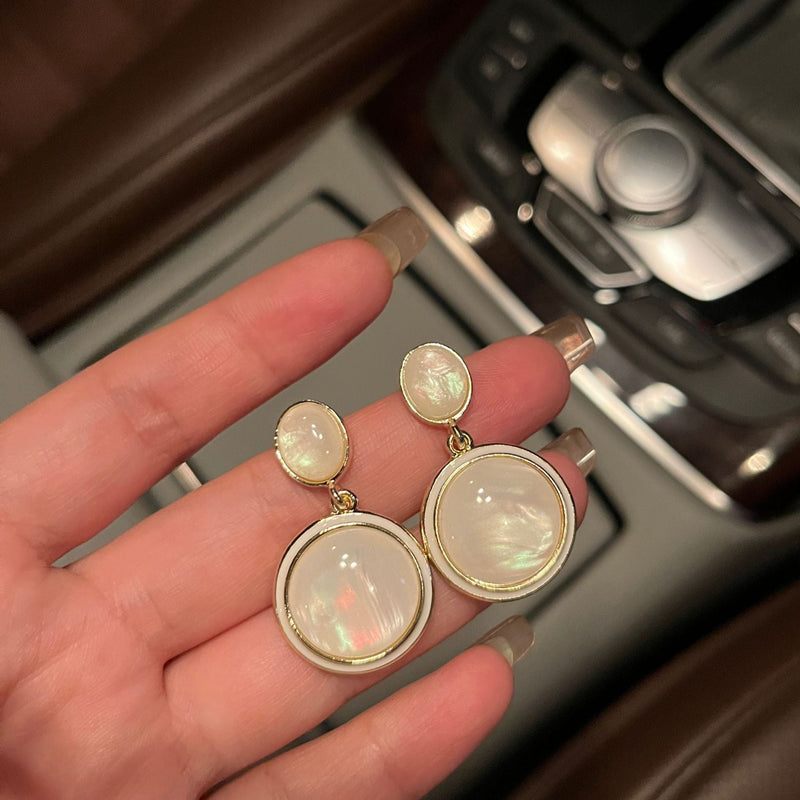 Double Layer Opal round Earrings