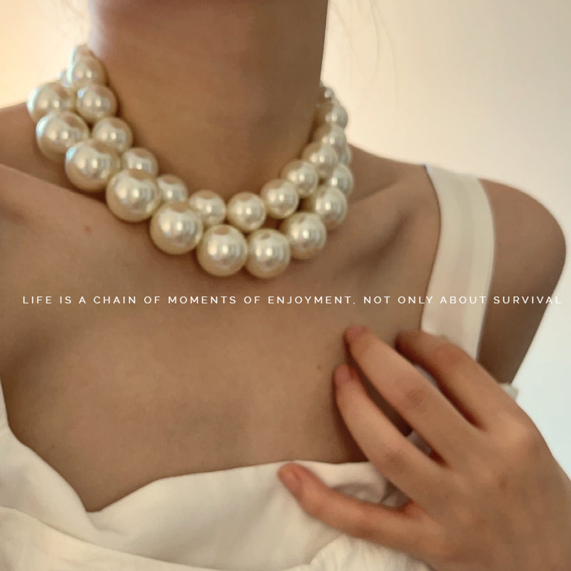Exaggerated Large Pearl Choker Necklace Versatile Collarbone
