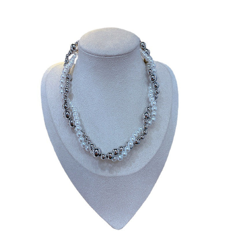 Imitation Pearl Wrapped Necklace Double Layer
