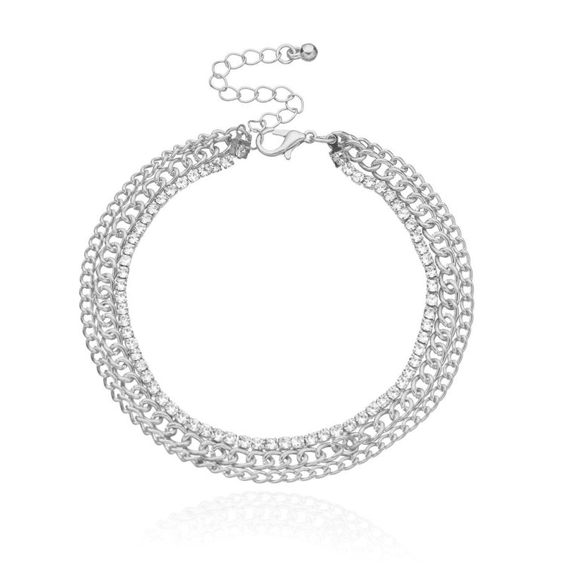 Layer Rhinestone Link Ankle Bracelet