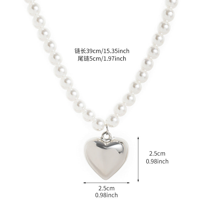 Heart Pearl Beads Chain Choker Necklaces