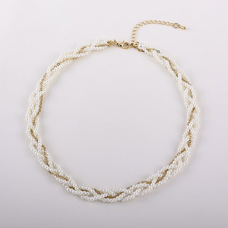 Multi layers women choker Pearl Necklace Round Twisted