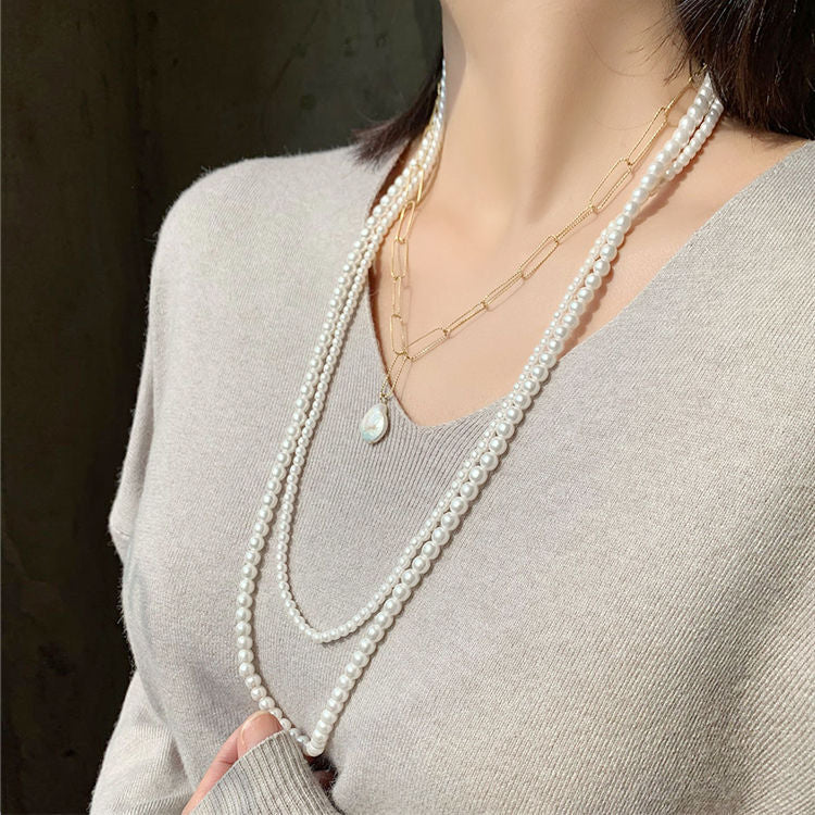 Glass Pearl Double Layer Stacking Choker Necklace