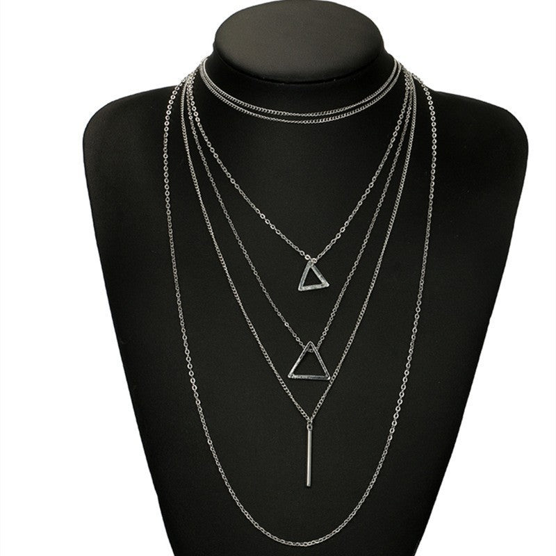 Multi Layer Bohemian Triangle Layer Bar Pendant Necklace