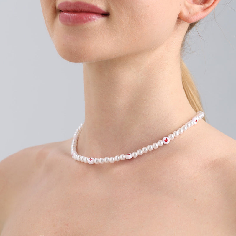 Love Imitation Pearl Necklace Beaded Clavicle Chain