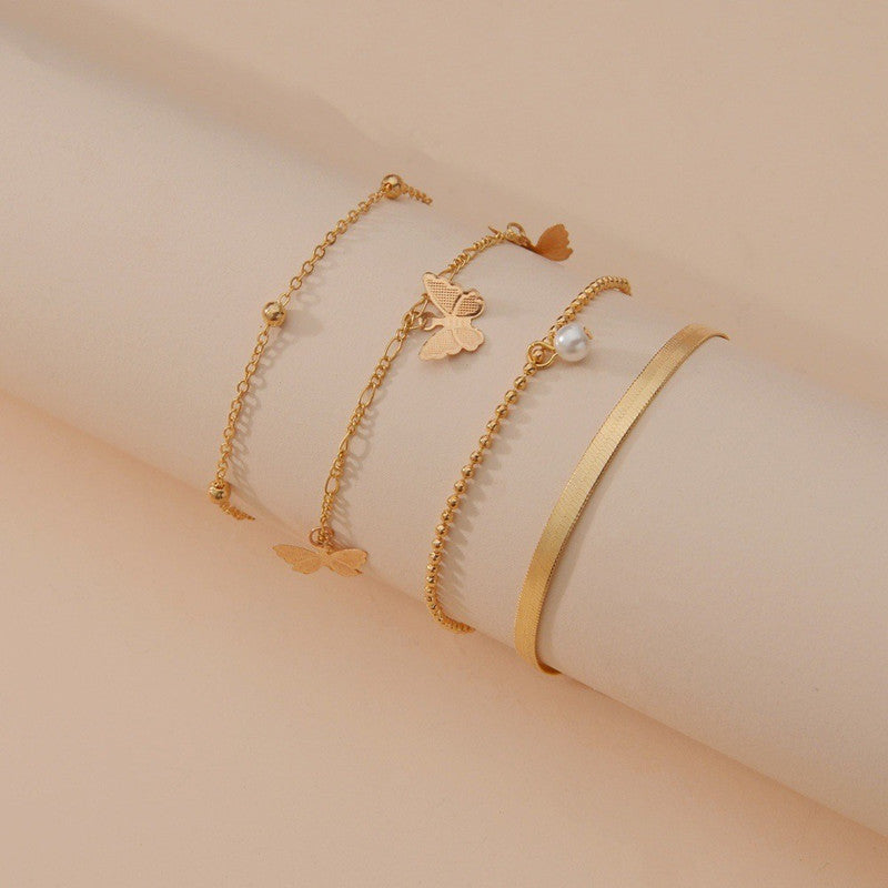 Boho Beach Jewelry Butterfly Multi Layered Anklets Chain