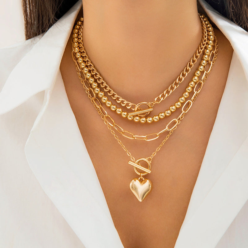 Layered Chunky Heart Chain Choker Necklace