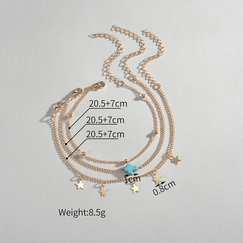 Summer Beach Multi Layered Cross Anklet Jewelry