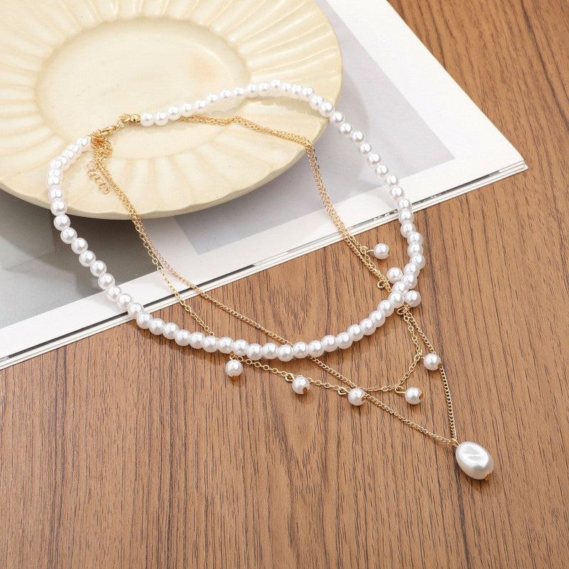 Pearl Pendant Multi-layer Necklace Stylish Women